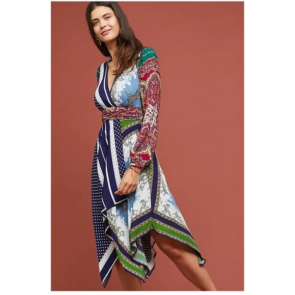 MOULINETTE SOEURS Istanbul Wrap Dress Size 2 Multicolor Festival Bohemian Anthro - Picture 1 of 11